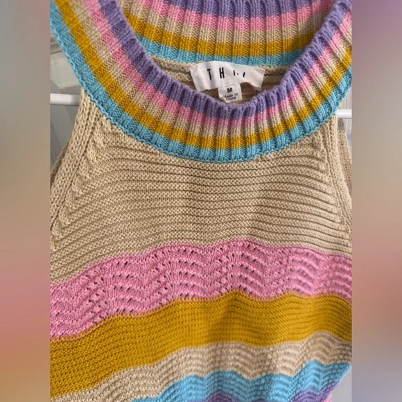 Colorful THML Striped Crochet Knit Halter Top M - Picture 4 of 4